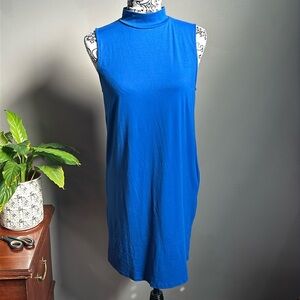 Blue MTS Sleeveless Mock Neck Cotton Dress, S-M
